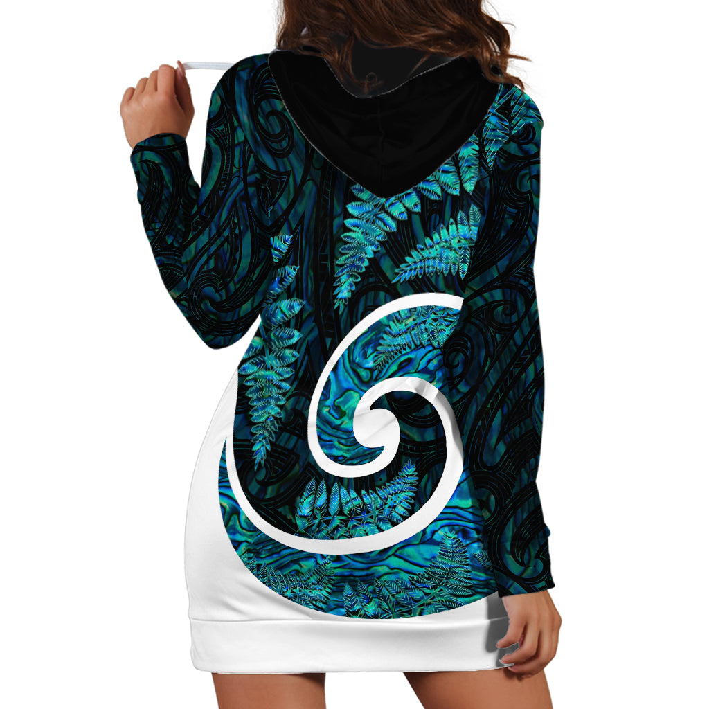 New Zealand Hoodie Dress Maori With Silver Fern Papua Shell Green Ver.1 - Vibe Hoodie Shop