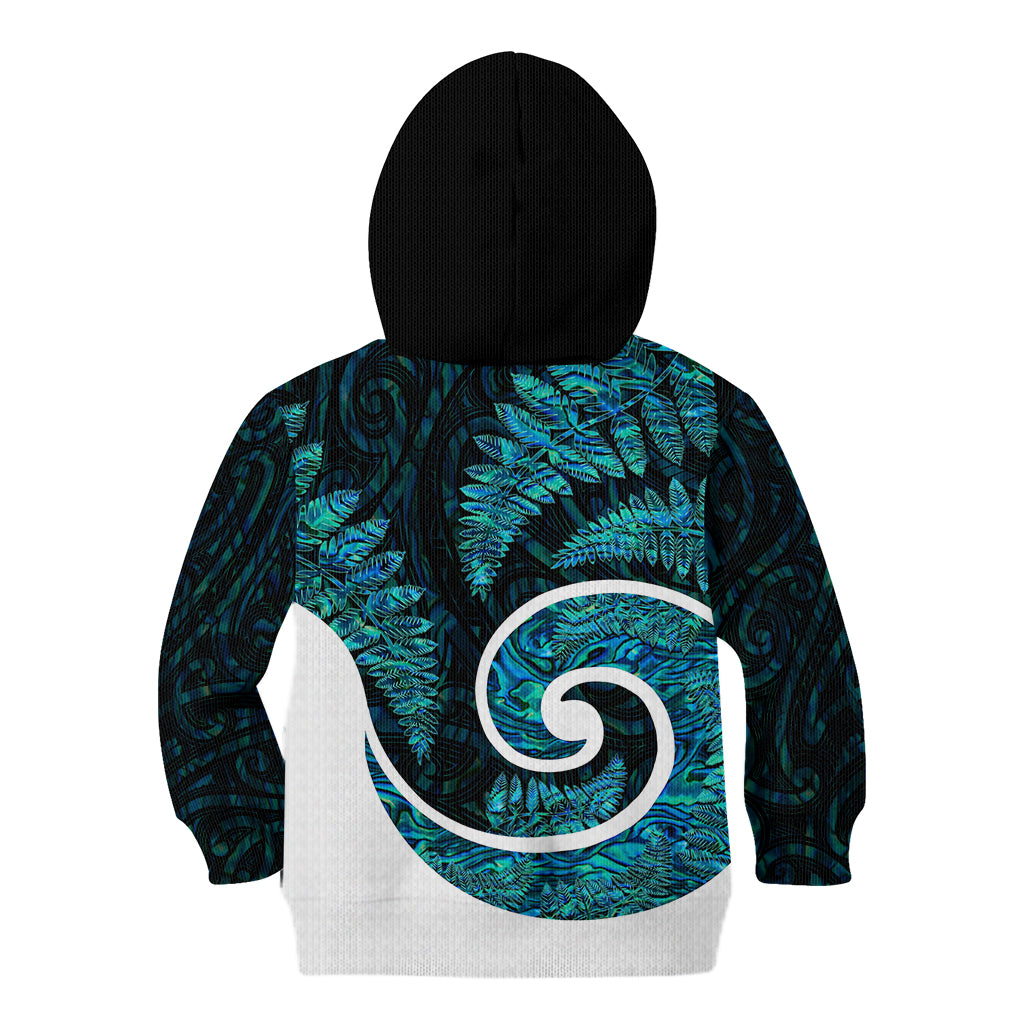 New Zealand Kid Hoodie Maori With Silver Fern Papua Shell Green Ver.1 - Vibe Hoodie Shop