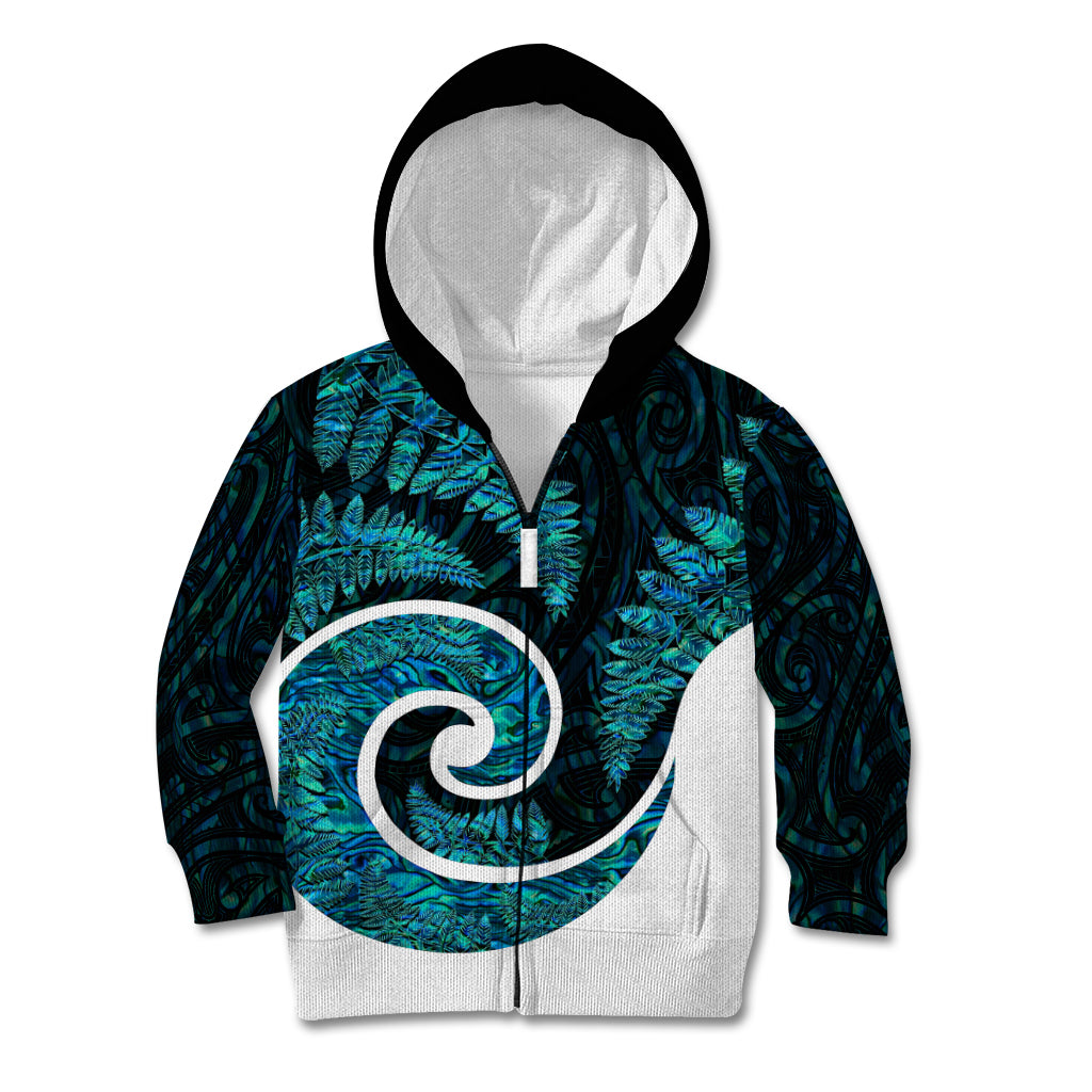 New Zealand Kid Hoodie Maori With Silver Fern Papua Shell Green Ver.1 - Vibe Hoodie Shop