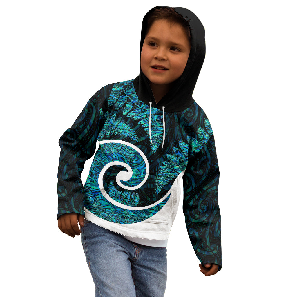 New Zealand Kid Hoodie Maori With Silver Fern Papua Shell Green Ver.1 - Vibe Hoodie Shop