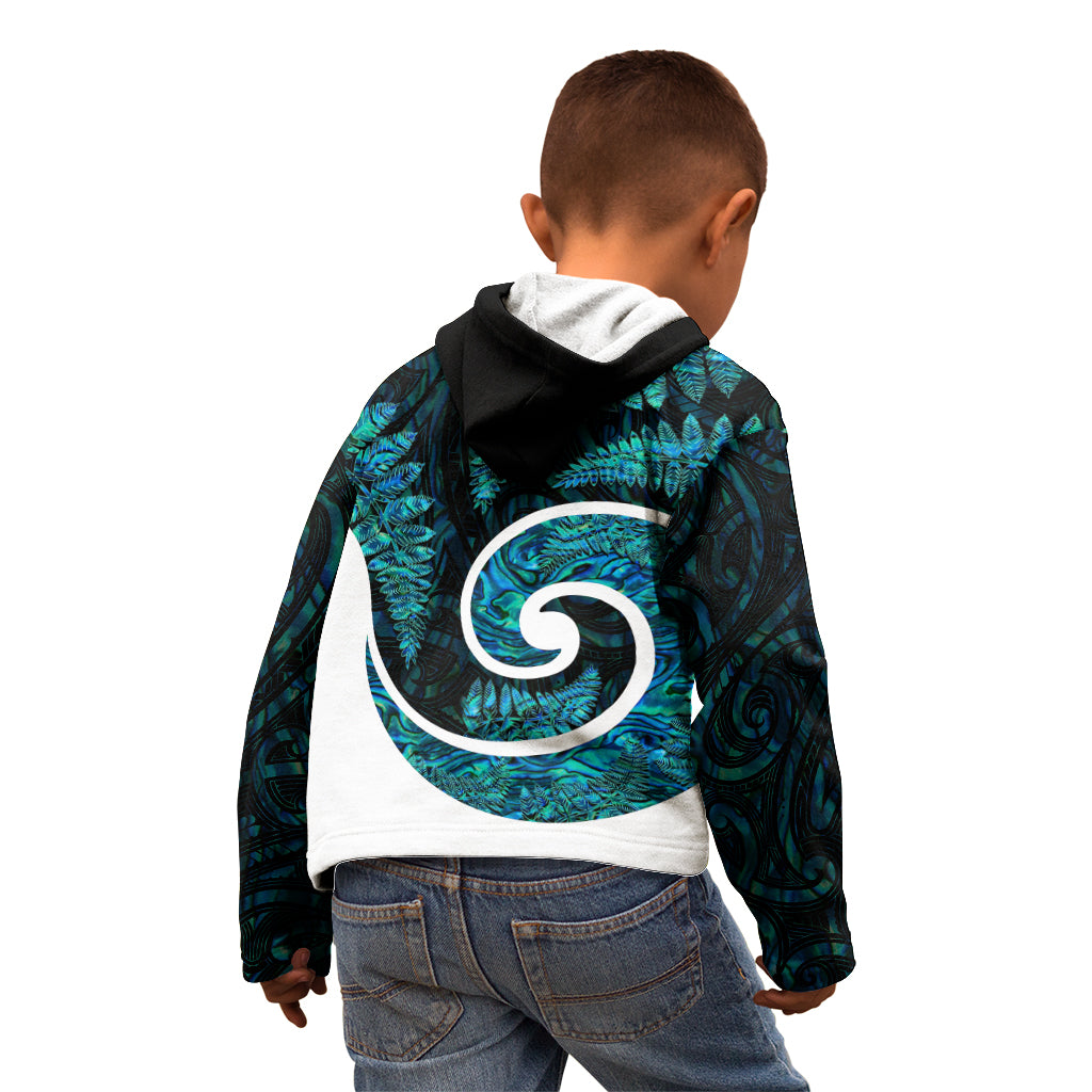 New Zealand Kid Hoodie Maori With Silver Fern Papua Shell Green Ver.1 - Vibe Hoodie Shop