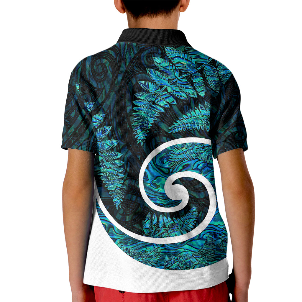 New Zealand Kid Polo Shirt Maori With Silver Fern Papua Shell Green Ver.1 - Vibe Hoodie Shop