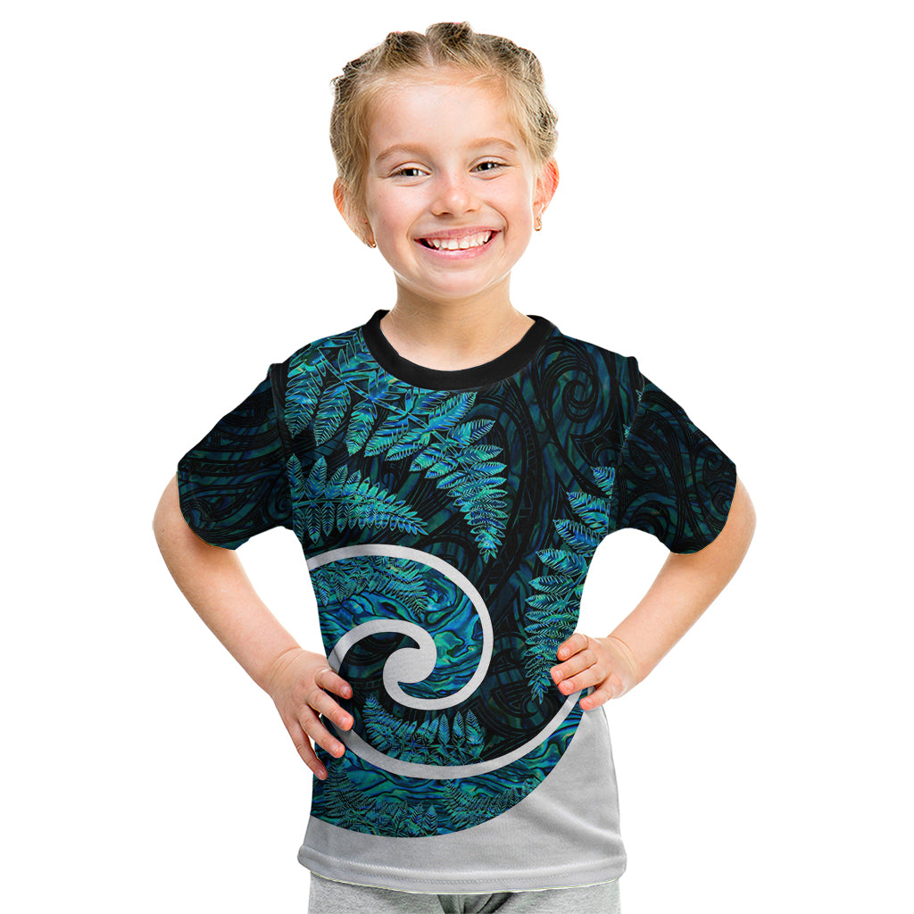 New Zealand Kid T Shirt Maori With Silver Fern Papua Shell Green Ver.1 - Vibe Hoodie Shop