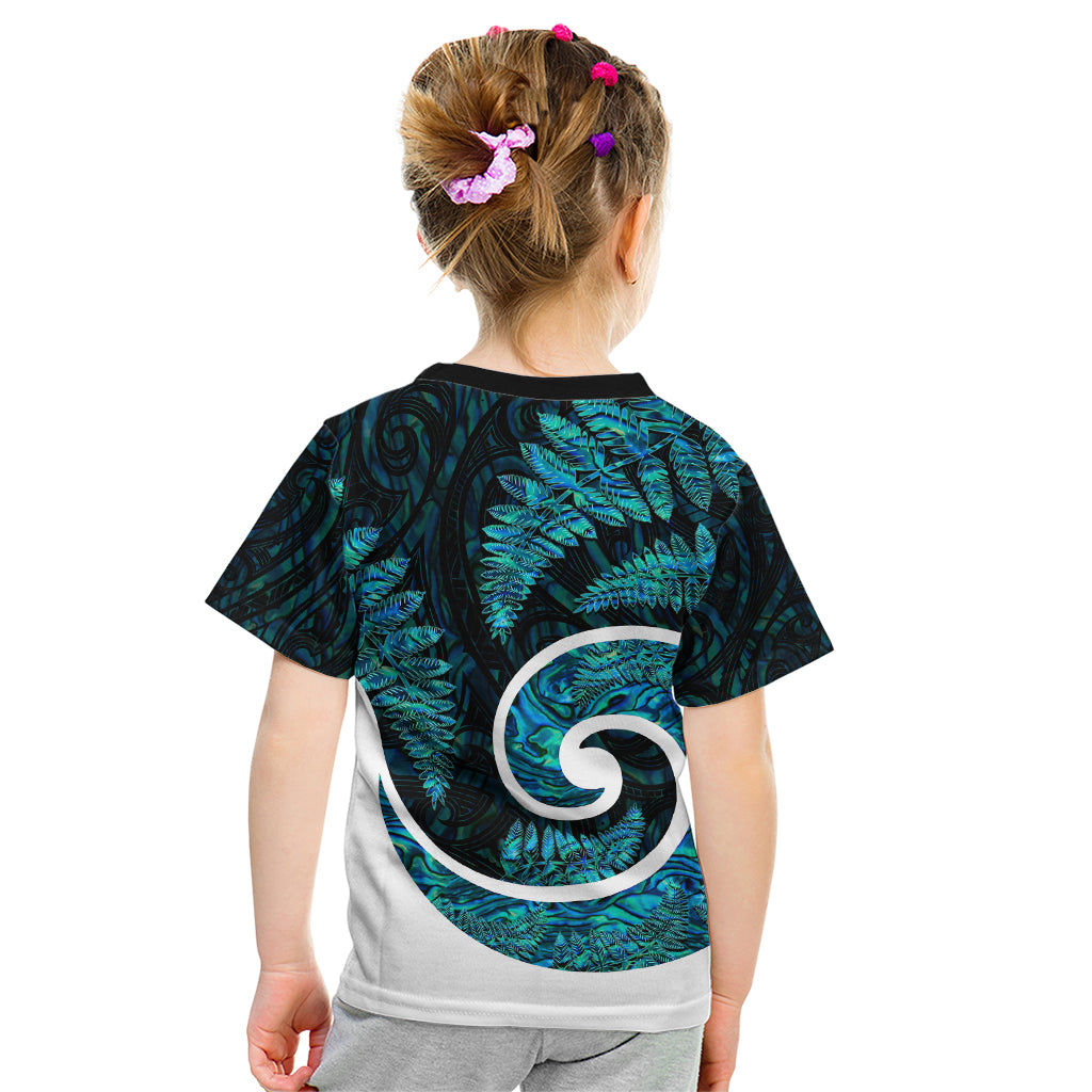 New Zealand Kid T Shirt Maori With Silver Fern Papua Shell Green Ver.1 - Vibe Hoodie Shop