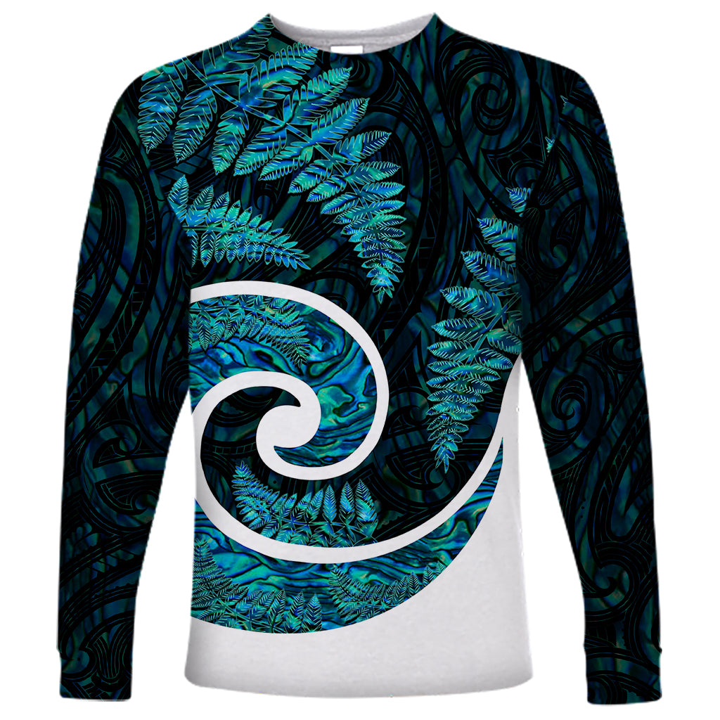 New Zealand Long Sleeve Shirt Maori With Silver Fern Papua Shell Green Ver.1 - Vibe Hoodie Shop