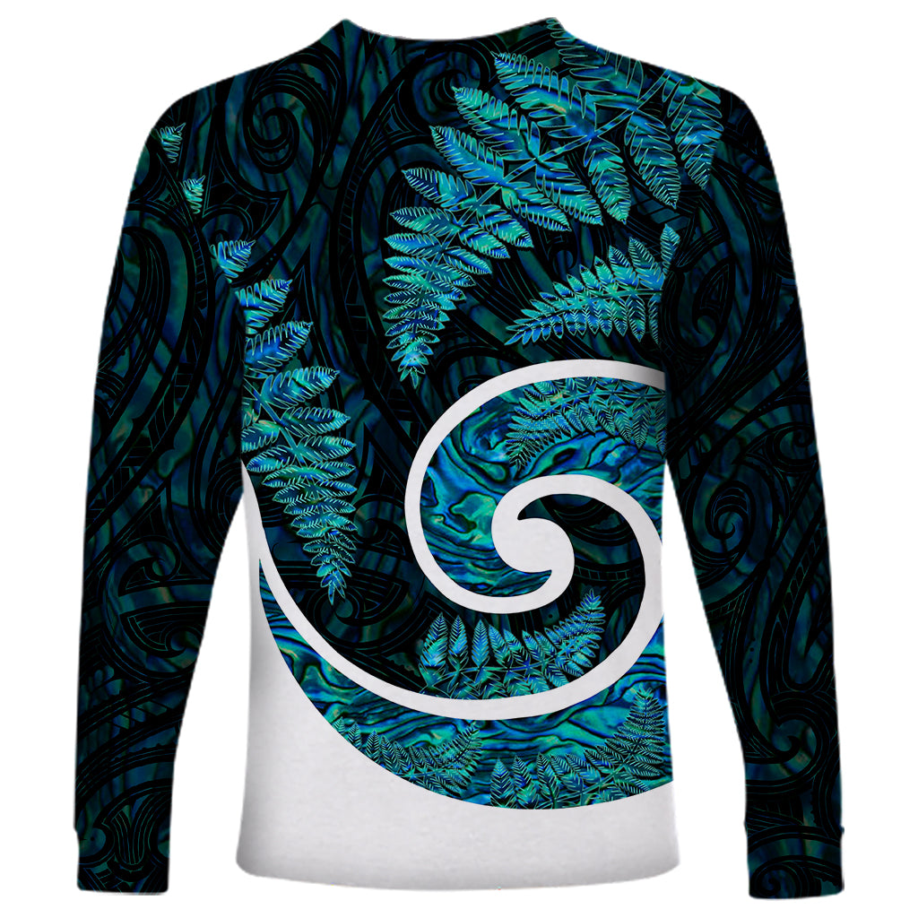 New Zealand Long Sleeve Shirt Maori With Silver Fern Papua Shell Green Ver.1 - Vibe Hoodie Shop