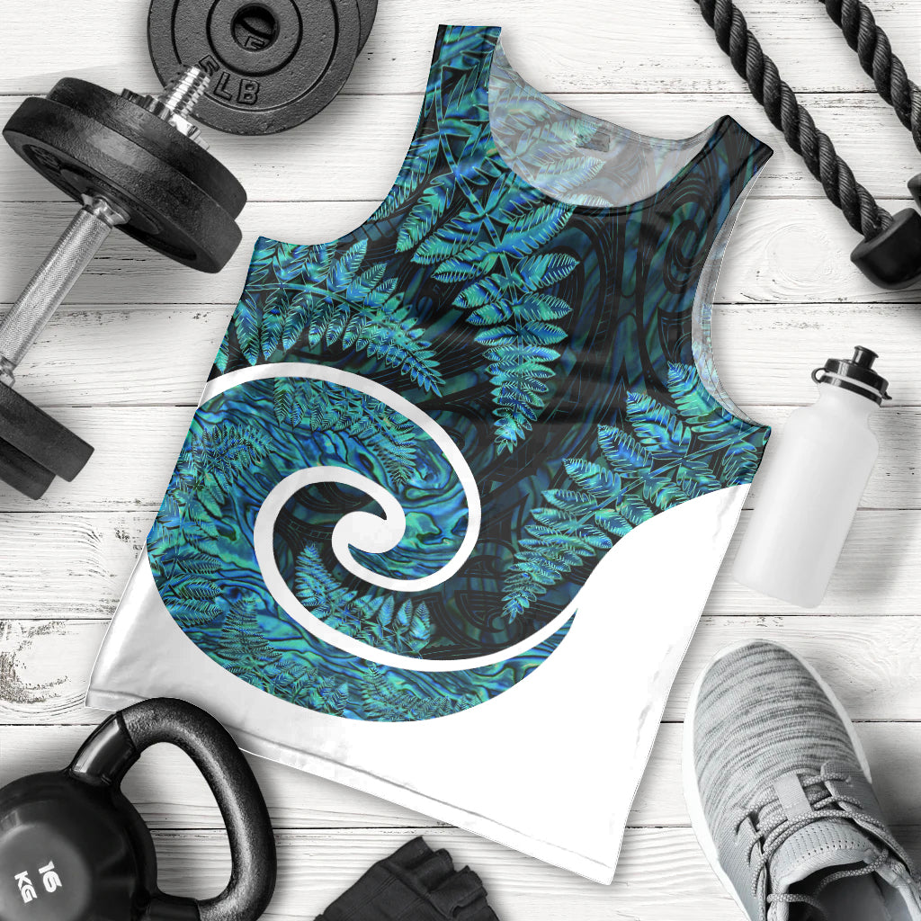 New Zealand Men Tank Top Maori With Silver Fern Papua Shell Green Ver.1 - Vibe Hoodie Shop