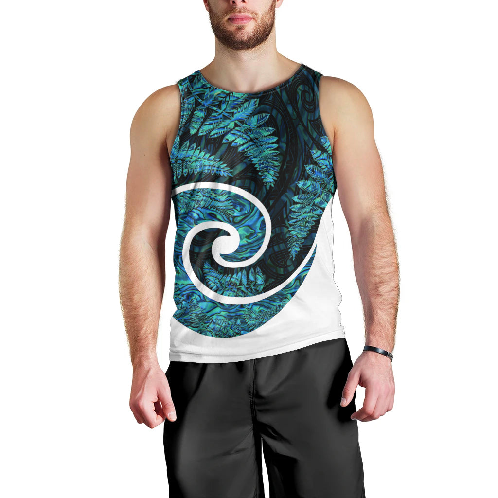 New Zealand Men Tank Top Maori With Silver Fern Papua Shell Green Ver.1 - Vibe Hoodie Shop