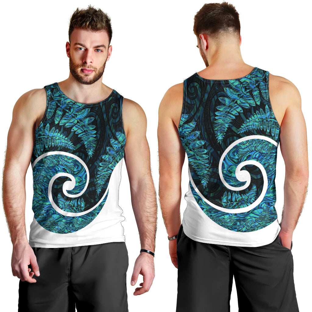 New Zealand Men Tank Top Maori With Silver Fern Papua Shell Green Ver.1 - Vibe Hoodie Shop