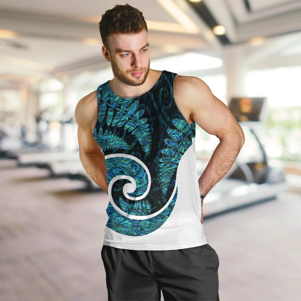 New Zealand Men Tank Top Maori With Silver Fern Papua Shell Green Ver.1 - Vibe Hoodie Shop