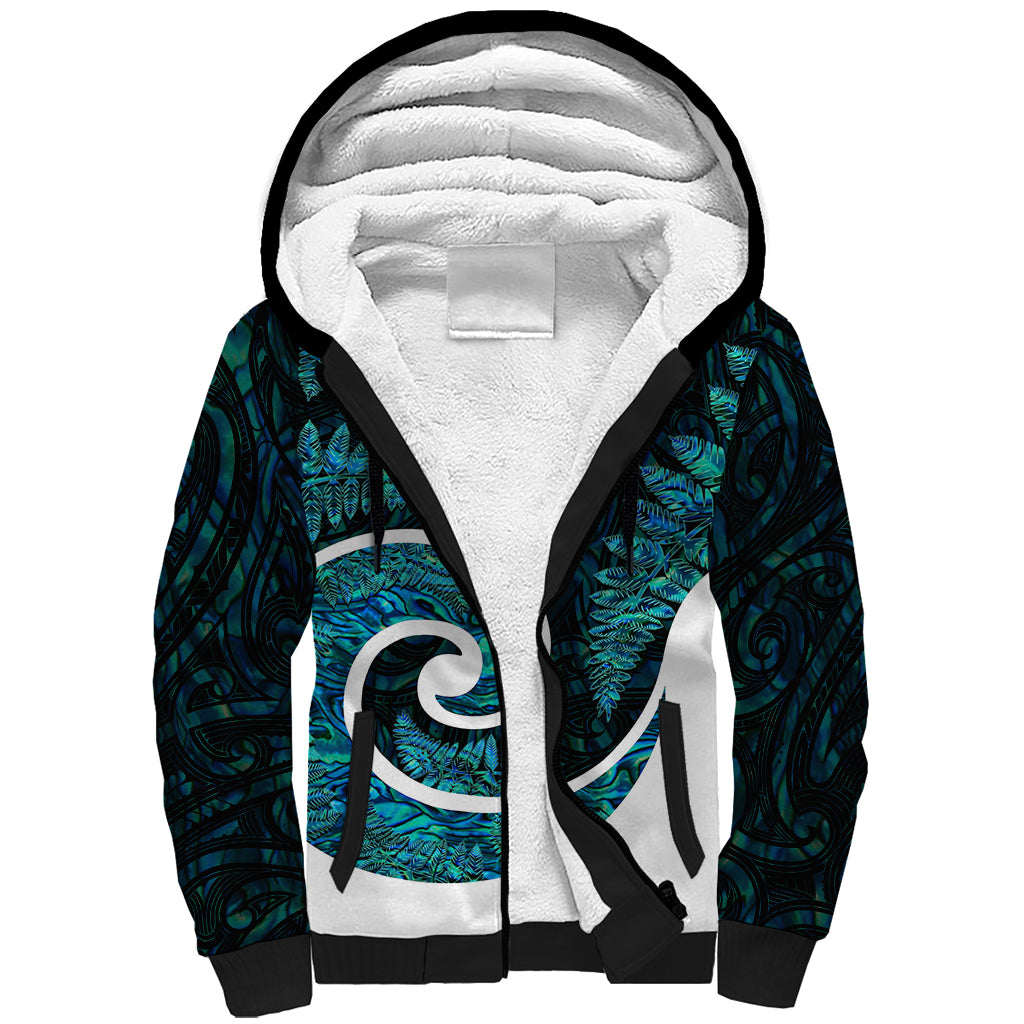 New Zealand Sherpa Hoodie Maori With Silver Fern Papua Shell Green Ver.1 - Vibe Hoodie Shop