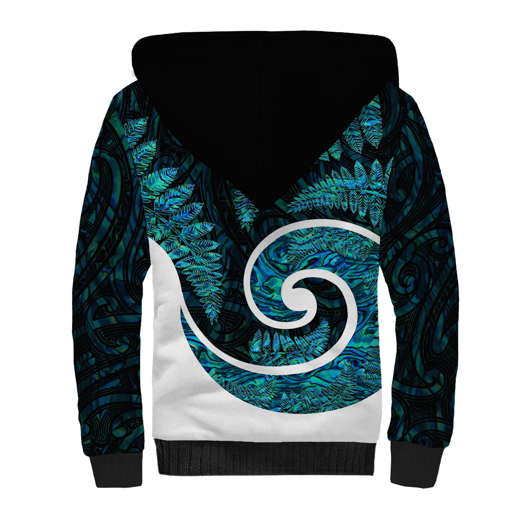 New Zealand Sherpa Hoodie Maori With Silver Fern Papua Shell Green Ver.1 - Vibe Hoodie Shop