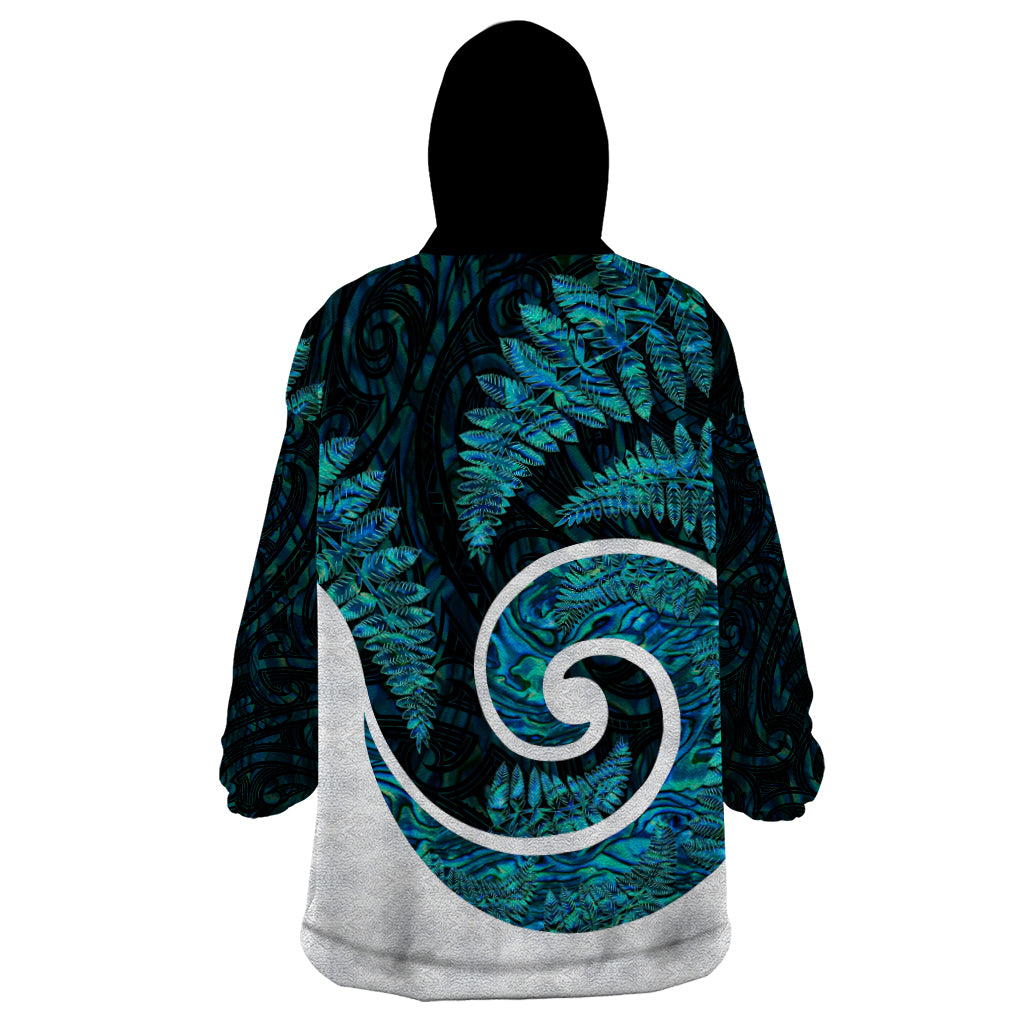 New Zealand Wearable Blanket Hoodie Maori With Silver Fern Papua Shell Green Ver.1 - Vibe Hoodie Shop