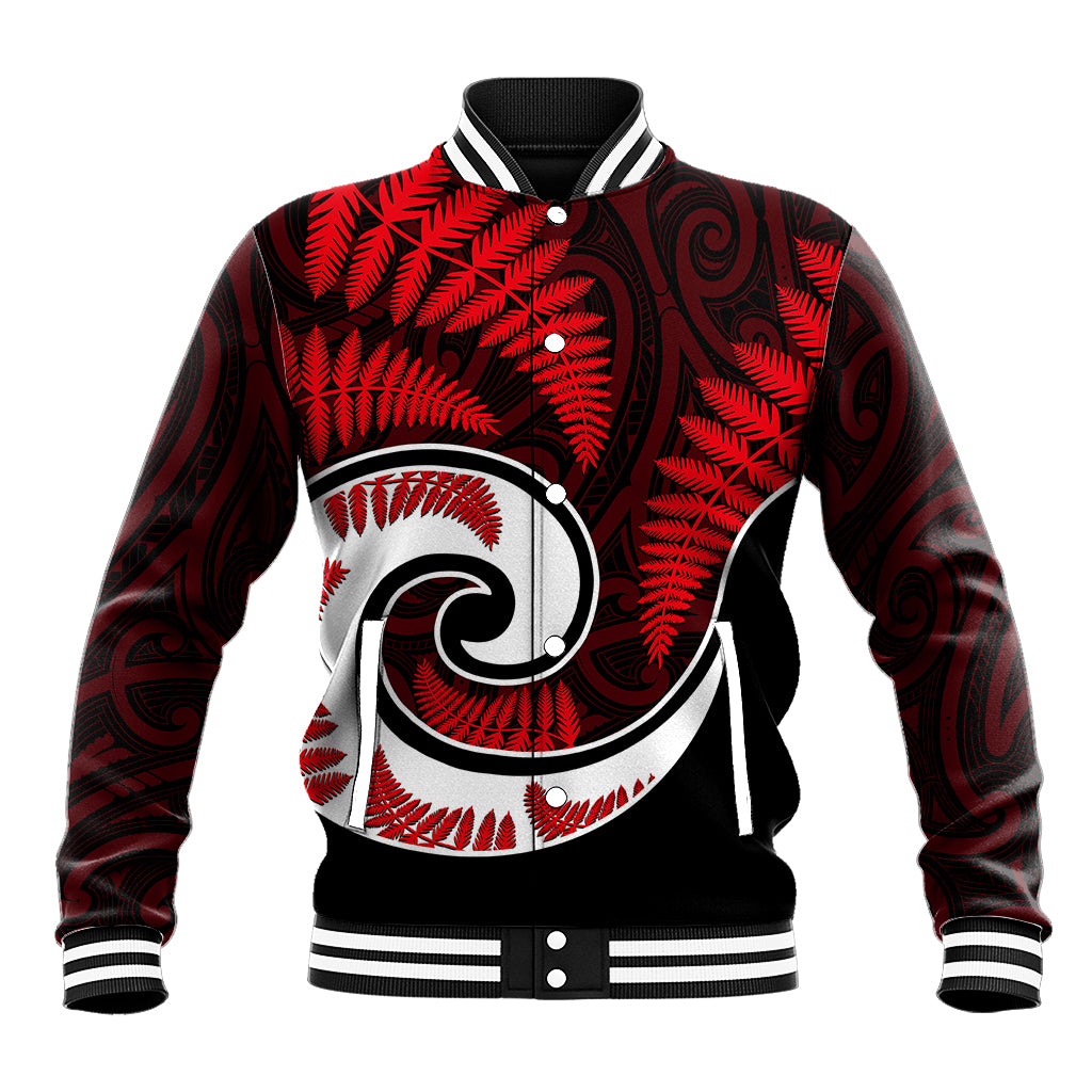 New Zealand Baseball Jacket Maori With Silver Fern Red - Vibe Hoodie Shop