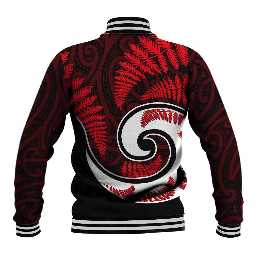 New Zealand Baseball Jacket Maori With Silver Fern Red - Vibe Hoodie Shop