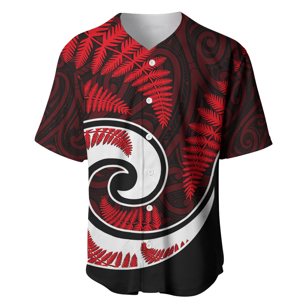 New Zealand Baseball Jersey Maori With Silver Fern Red - Vibe Hoodie Shop