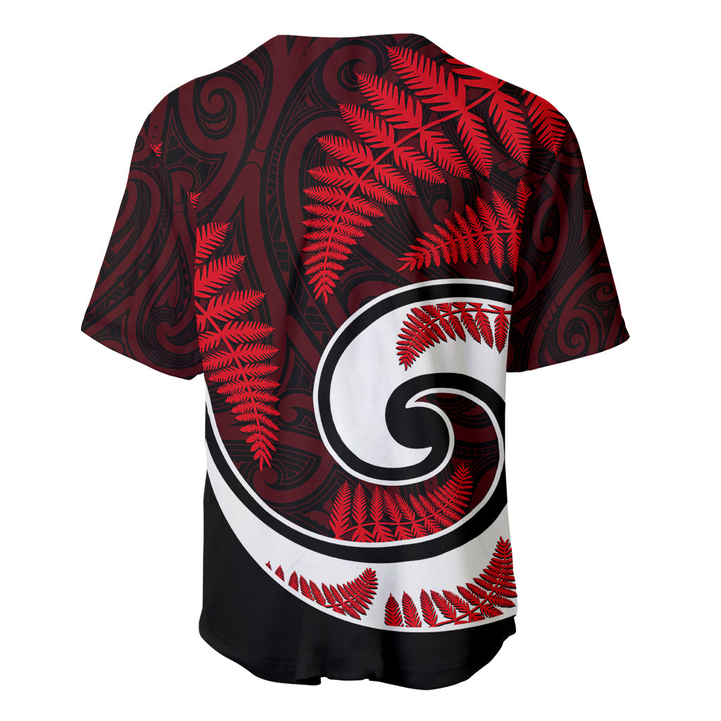 New Zealand Baseball Jersey Maori With Silver Fern Red - Vibe Hoodie Shop