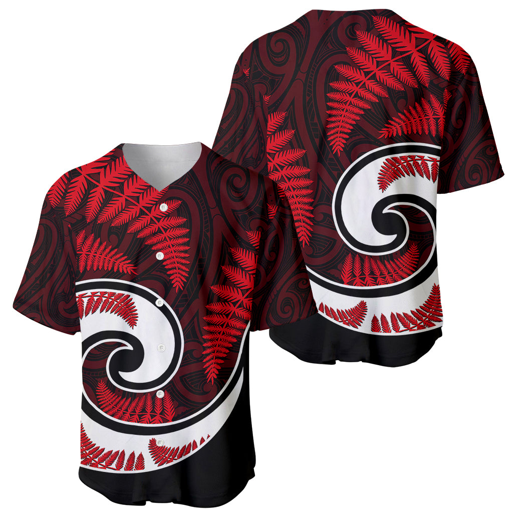 New Zealand Baseball Jersey Maori With Silver Fern Red - Vibe Hoodie Shop