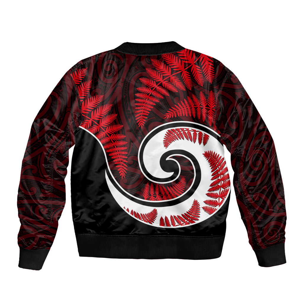 New Zealand Bomber Jacket Maori With Silver Fern Red - Vibe Hoodie Shop