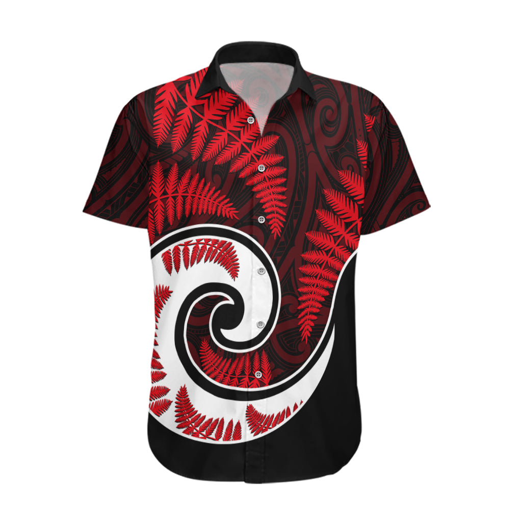 New Zealand Hawaiian Shirt Maori With Silver Fern Red - Vibe Hoodie Shop