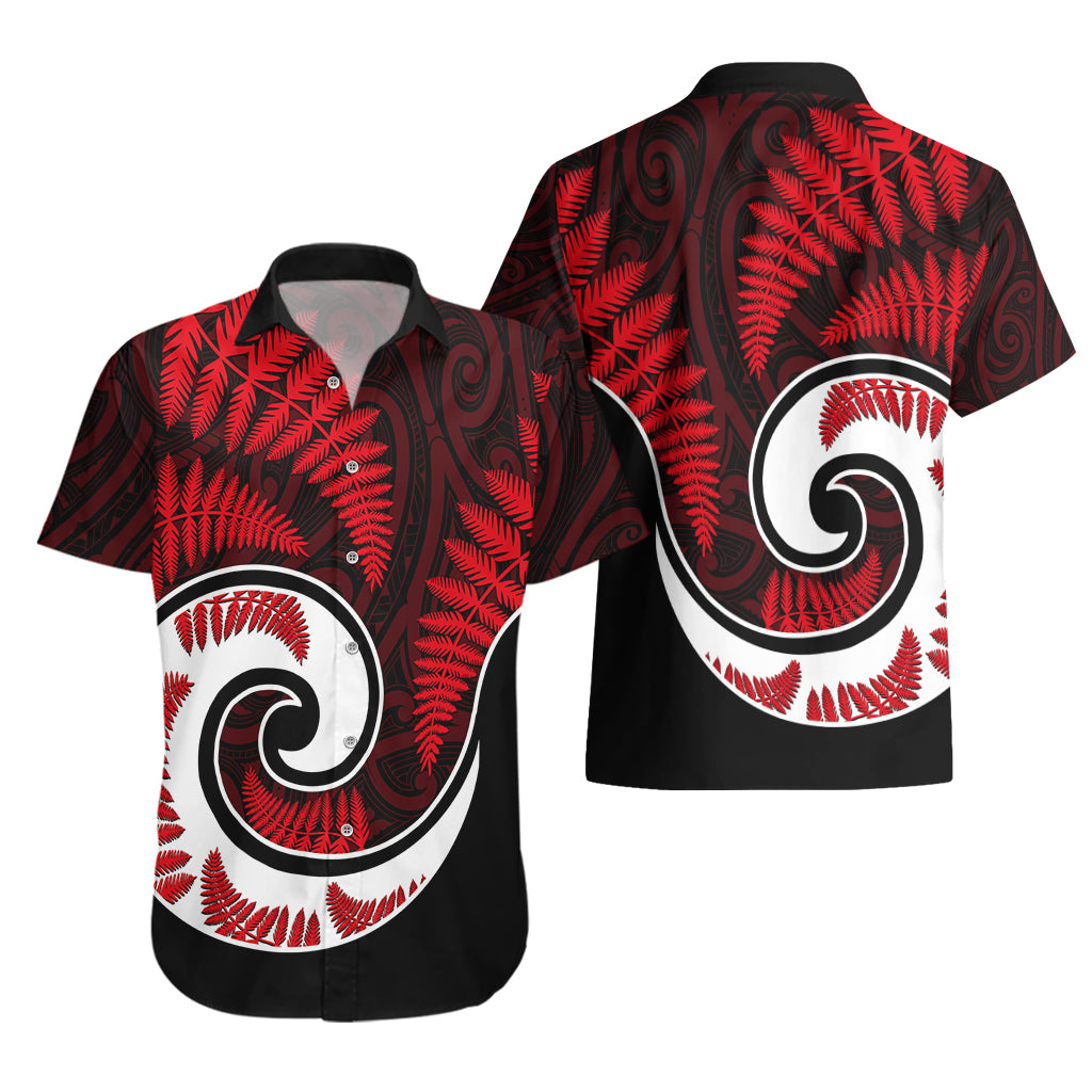 New Zealand Hawaiian Shirt Maori With Silver Fern Red - Vibe Hoodie Shop