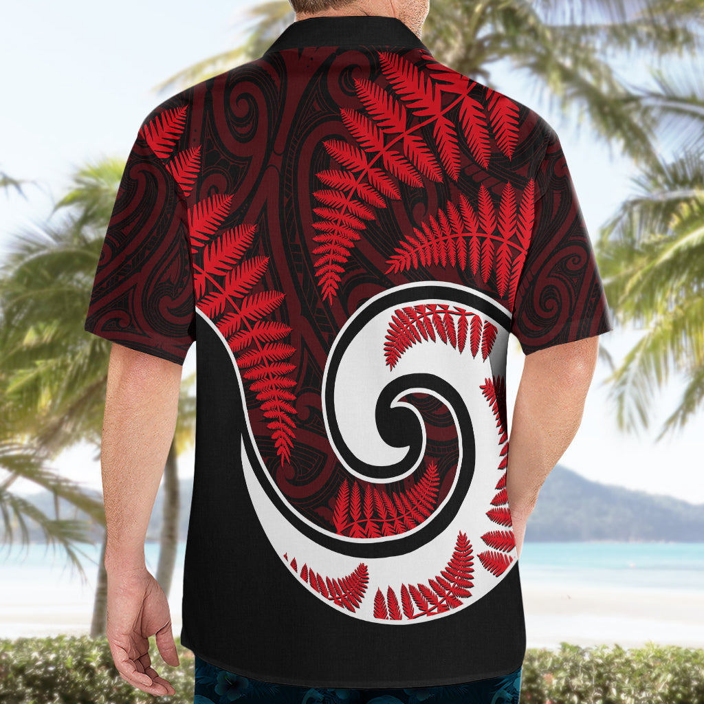 New Zealand Hawaiian Shirt Maori With Silver Fern Red - Vibe Hoodie Shop