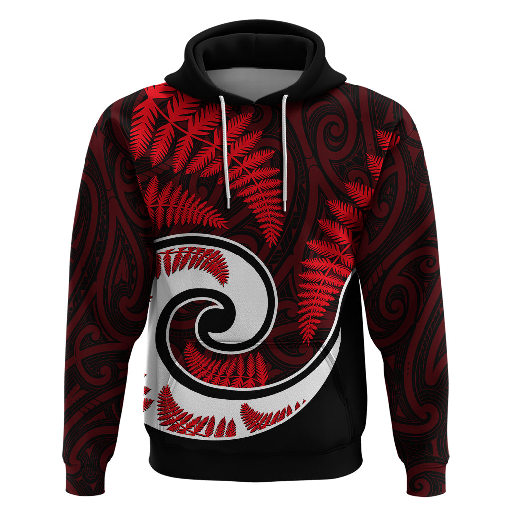 New Zealand Hoodie Maori With Silver Fern Red LT6 - Vibe Hoodie Shop