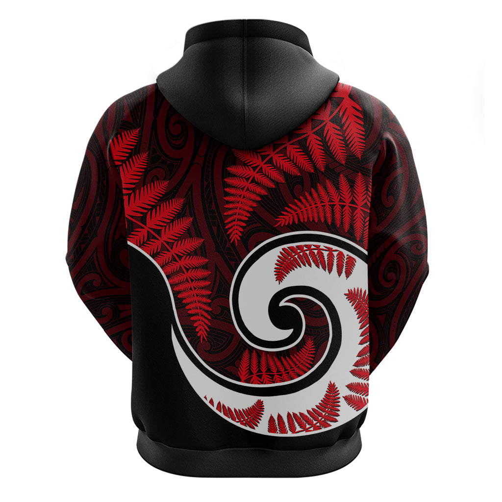 New Zealand Hoodie Maori With Silver Fern Red LT6 - Vibe Hoodie Shop