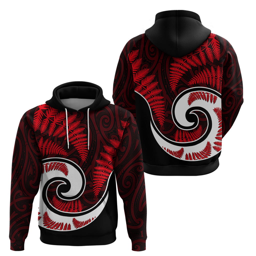 New Zealand Hoodie Maori With Silver Fern Red LT6 - Vibe Hoodie Shop