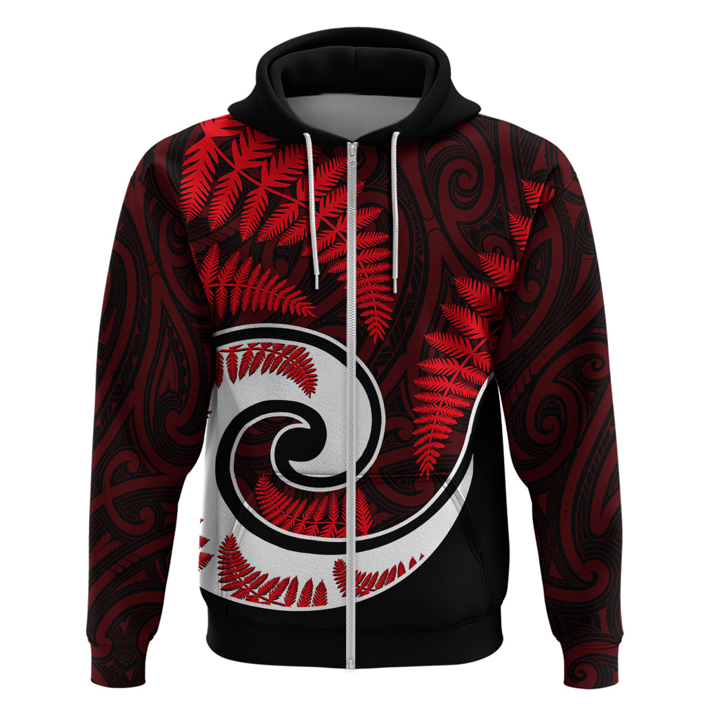 New Zealand Hoodie Maori With Silver Fern Red LT6 - Vibe Hoodie Shop