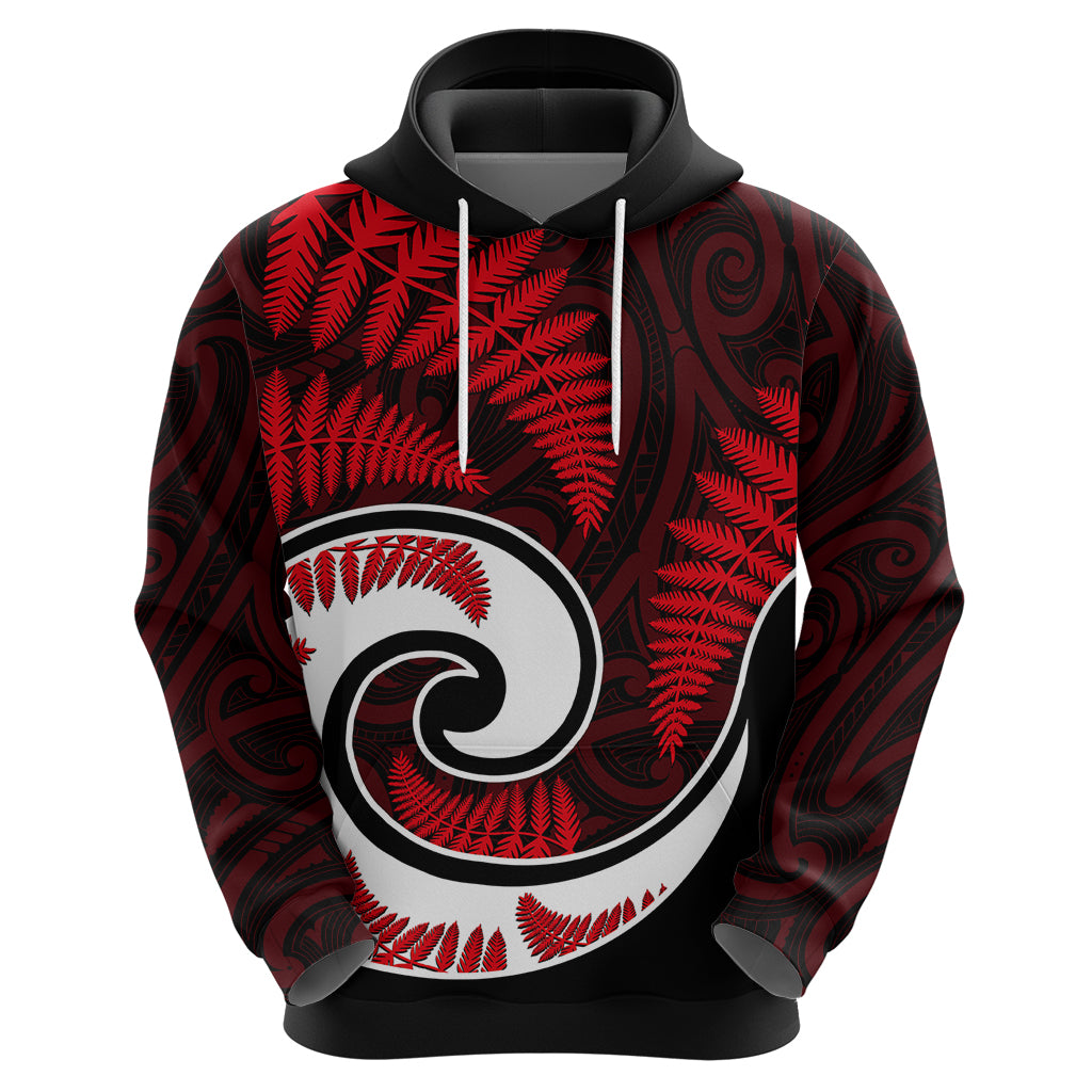 New Zealand Hoodie Maori With Silver Fern Red LT6 - Vibe Hoodie Shop