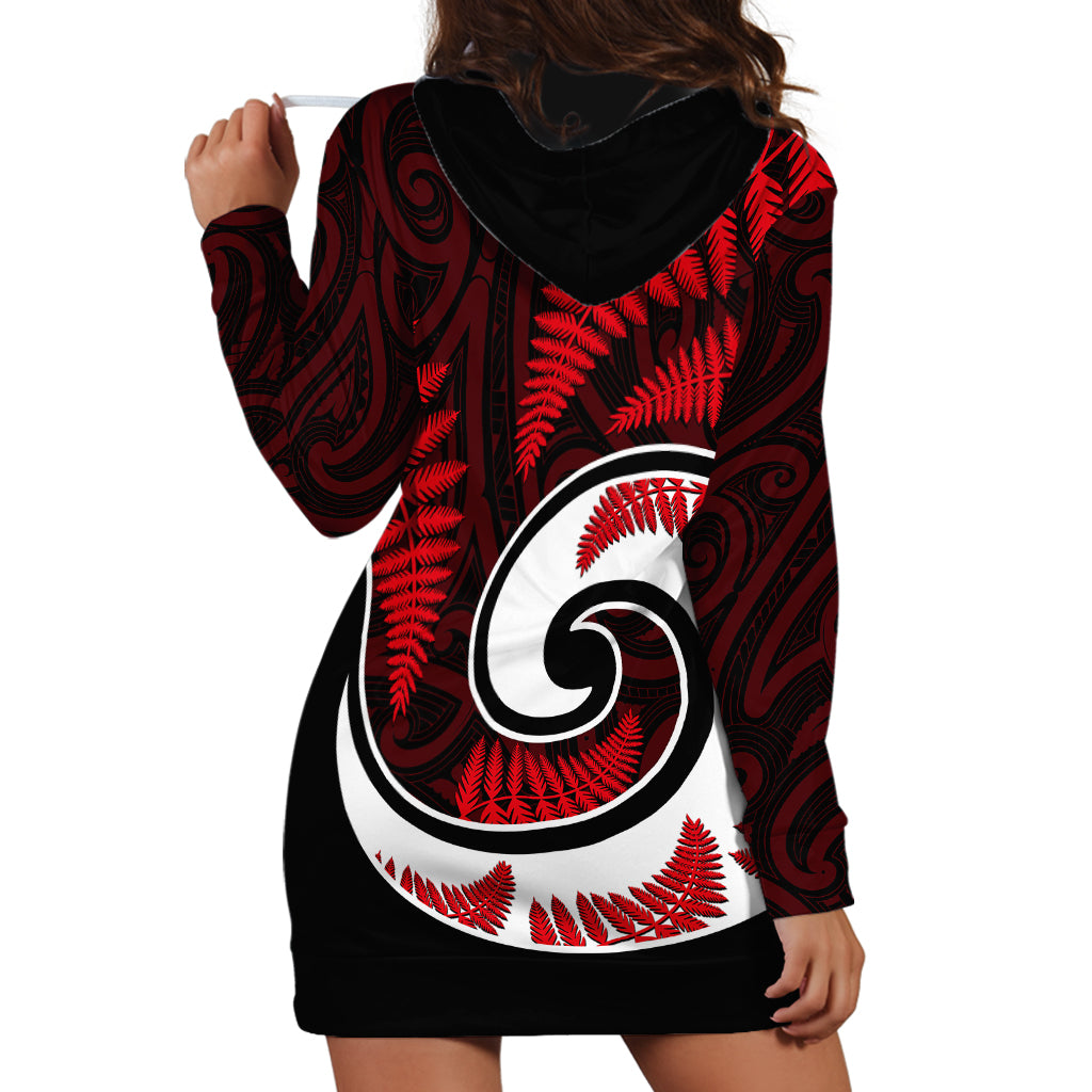 New Zealand Hoodie Dress Maori With Silver Fern Red - Vibe Hoodie Shop