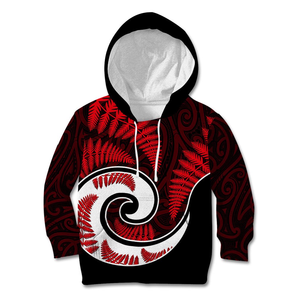 New Zealand Kid Hoodie Maori With Silver Fern Red - Vibe Hoodie Shop