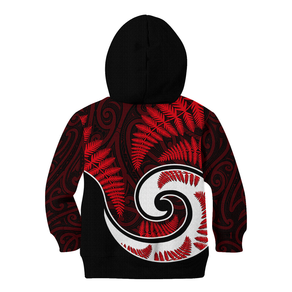 New Zealand Kid Hoodie Maori With Silver Fern Red - Vibe Hoodie Shop