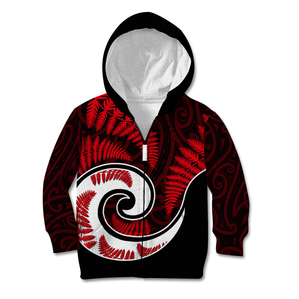 New Zealand Kid Hoodie Maori With Silver Fern Red - Vibe Hoodie Shop