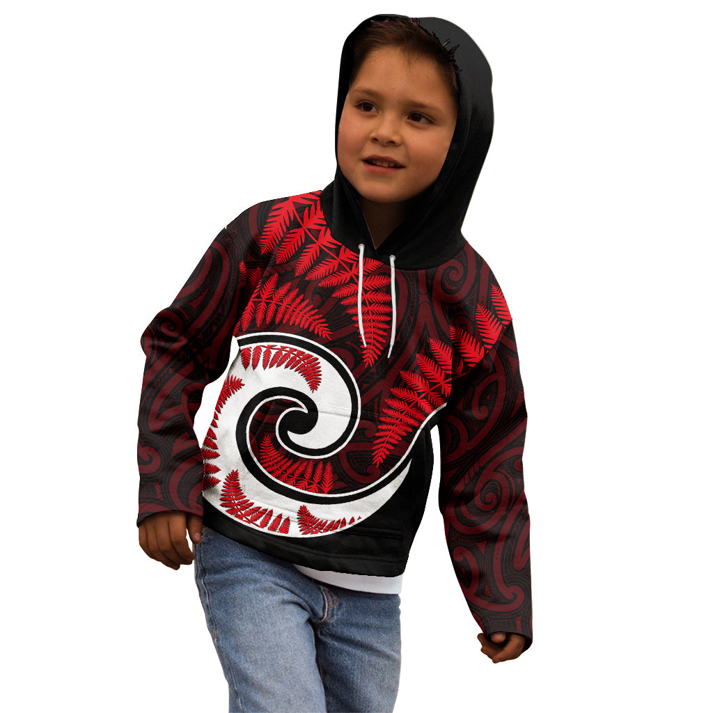 New Zealand Kid Hoodie Maori With Silver Fern Red - Vibe Hoodie Shop