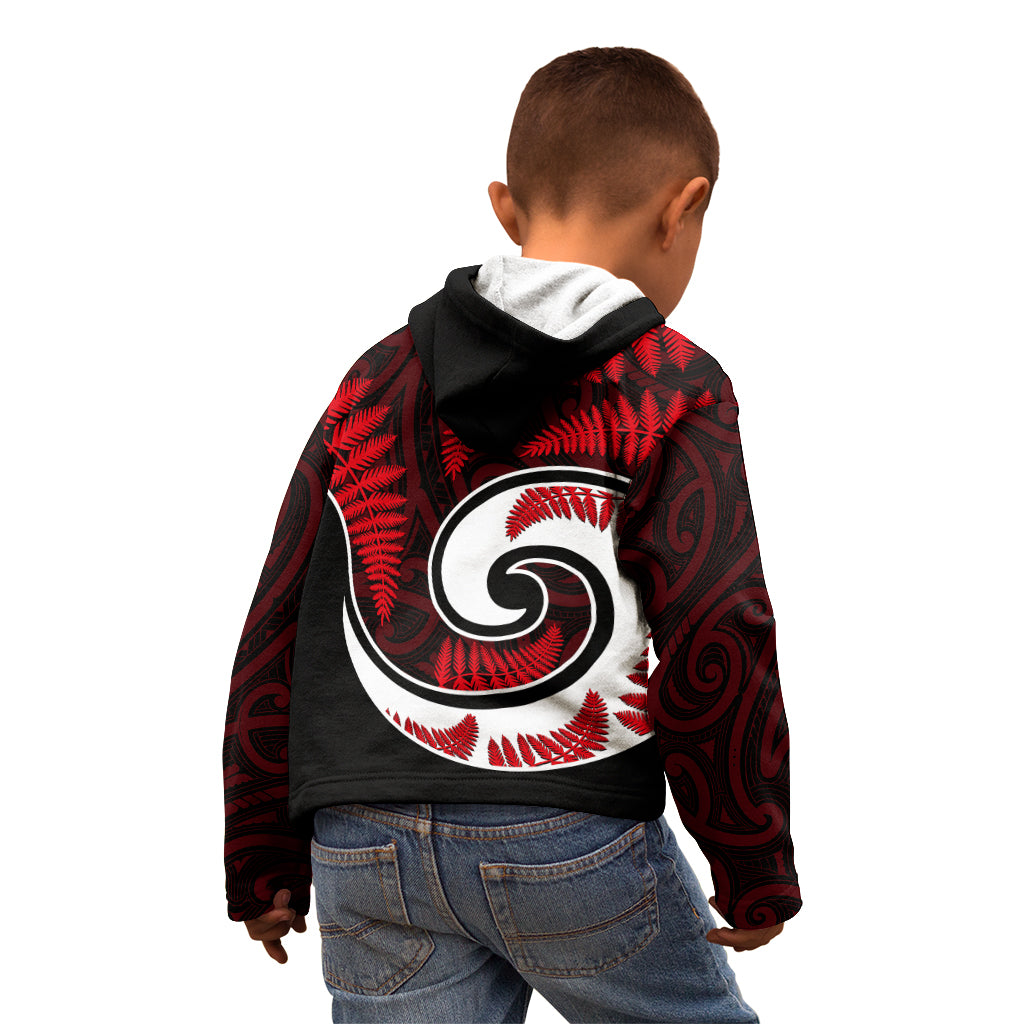 New Zealand Kid Hoodie Maori With Silver Fern Red - Vibe Hoodie Shop