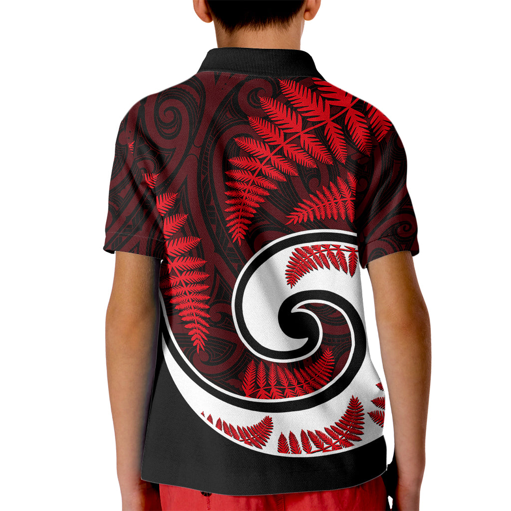 New Zealand Kid Polo Shirt Maori With Silver Fern Red - Vibe Hoodie Shop