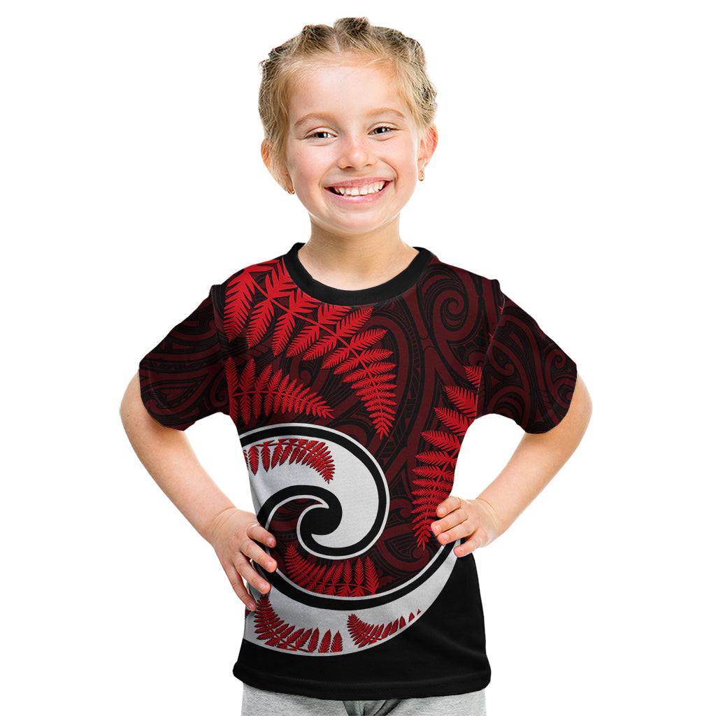 New Zealand Kid T Shirt Maori With Silver Fern Red - Vibe Hoodie Shop