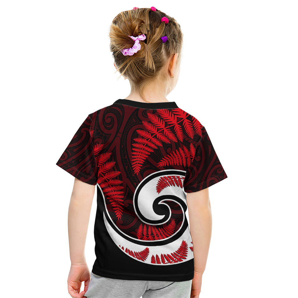 New Zealand Kid T Shirt Maori With Silver Fern Red - Vibe Hoodie Shop