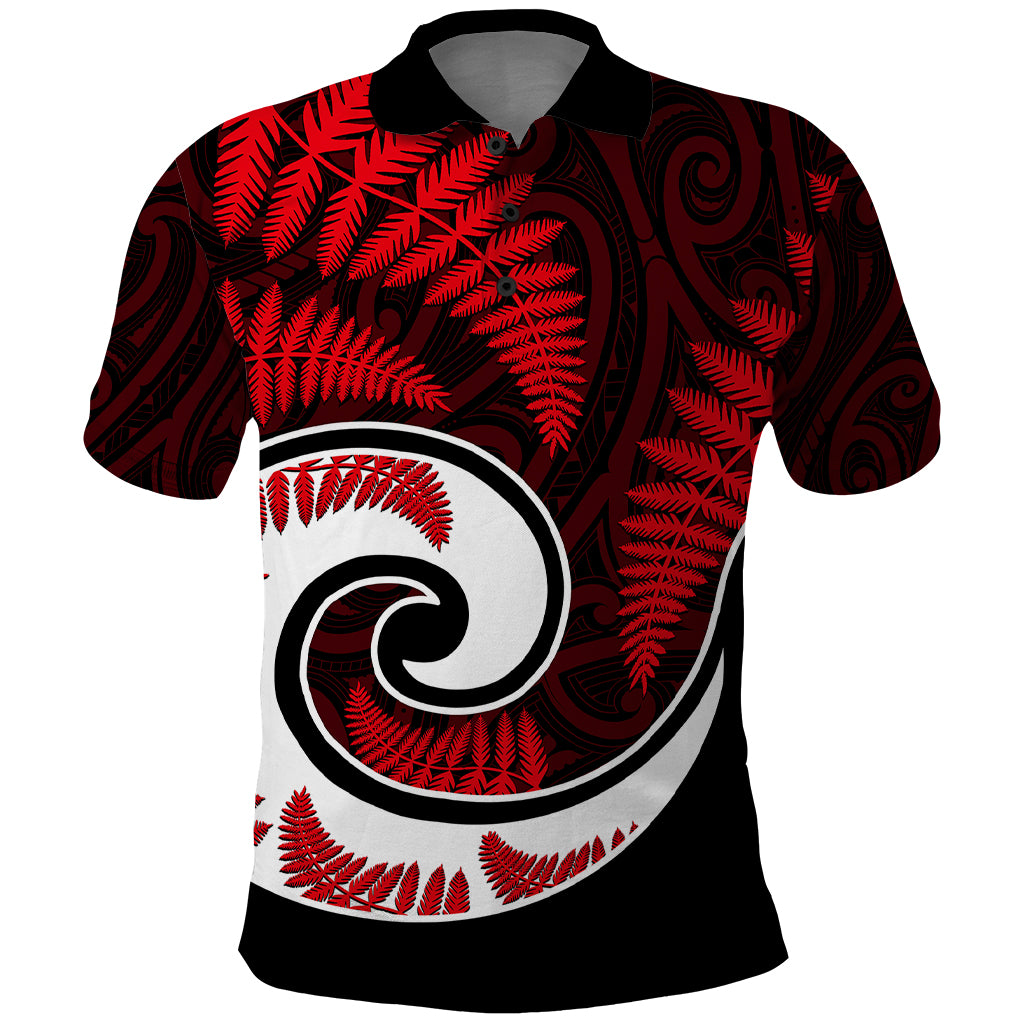 New Zealand Polo Shirt Maori With Silver Fern Red - Vibe Hoodie Shop