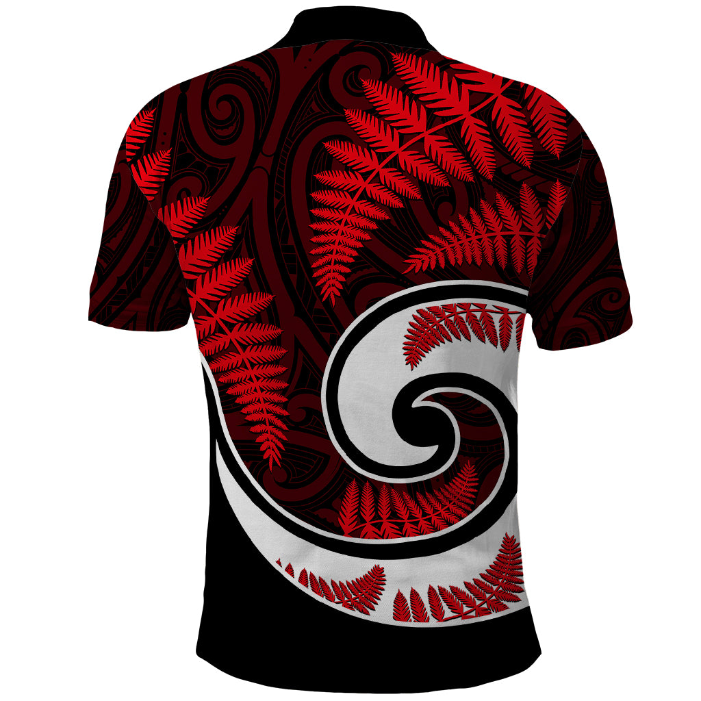 New Zealand Polo Shirt Maori With Silver Fern Red - Vibe Hoodie Shop