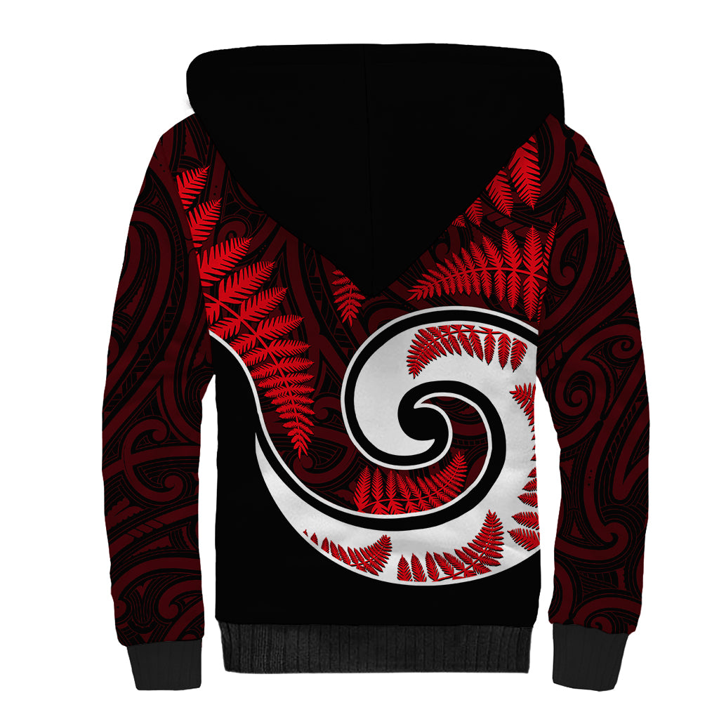 New Zealand Sherpa Hoodie Maori With Silver Fern Red - Vibe Hoodie Shop