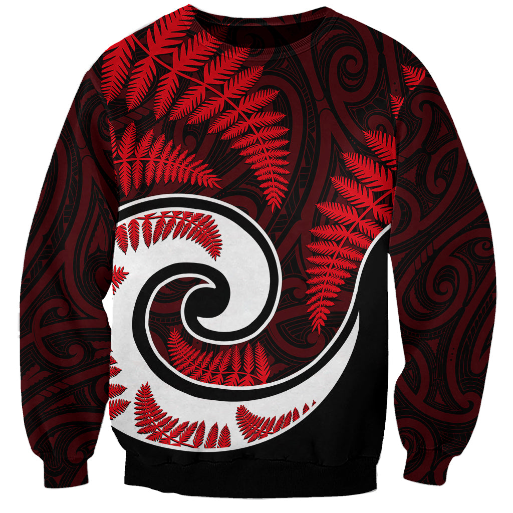 New Zealand Sweatshirt Maori With Silver Fern Red - Vibe Hoodie Shop