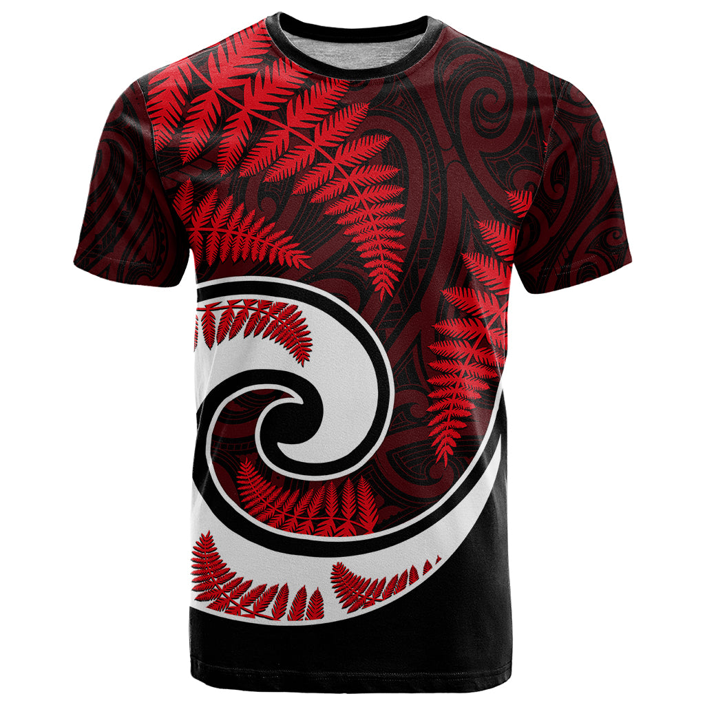 New Zealand T Shirt Maori With Silver Fern Red - Vibe Hoodie Shop