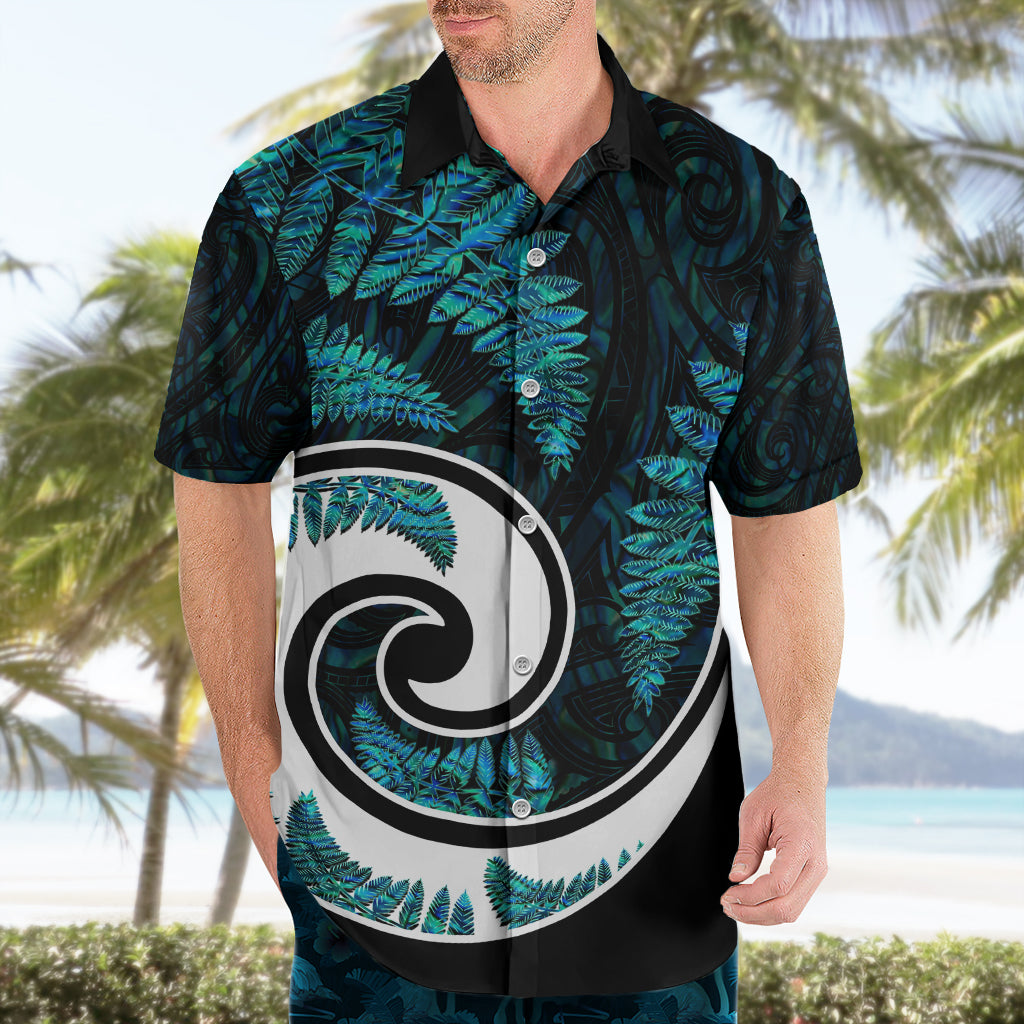 New Zealand Hawaiian Shirt Maori With Silver Fern Papua Shell Green Ver.2 - Vibe Hoodie Shop