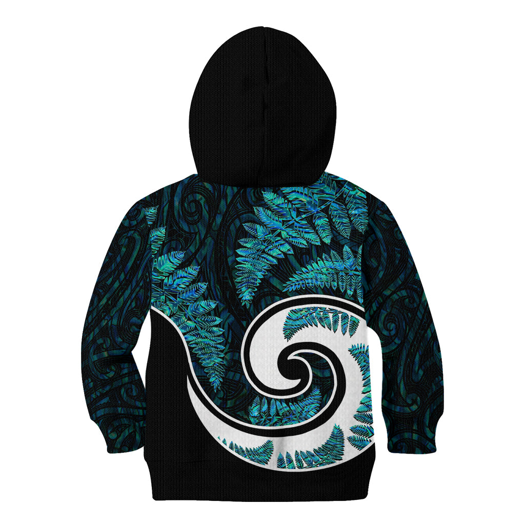 New Zealand Kid Hoodie Maori With Silver Fern Papua Shell Green Ver.2 - Vibe Hoodie Shop