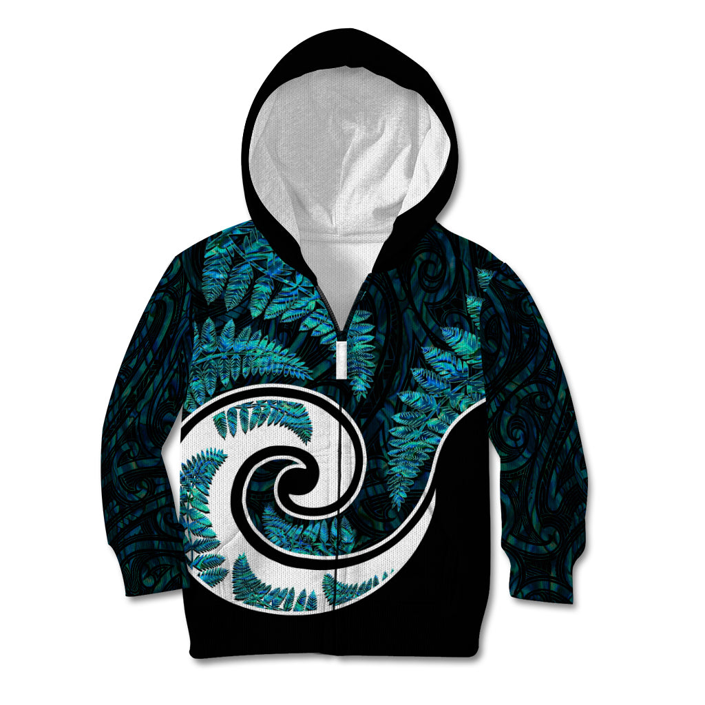 New Zealand Kid Hoodie Maori With Silver Fern Papua Shell Green Ver.2 - Vibe Hoodie Shop