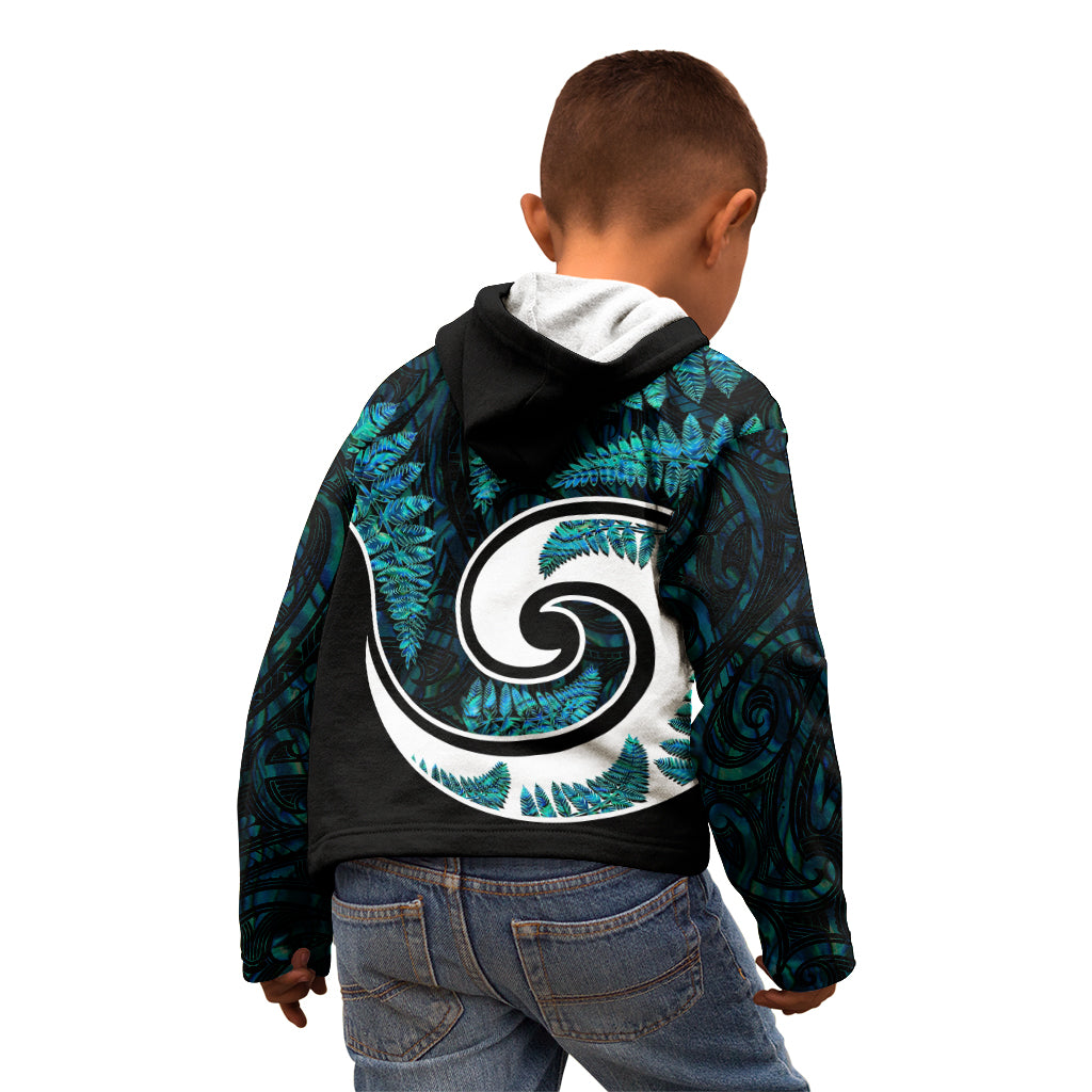 New Zealand Kid Hoodie Maori With Silver Fern Papua Shell Green Ver.2 - Vibe Hoodie Shop