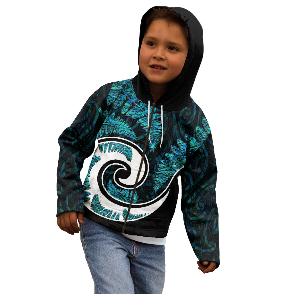 New Zealand Kid Hoodie Maori With Silver Fern Papua Shell Green Ver.2 - Vibe Hoodie Shop